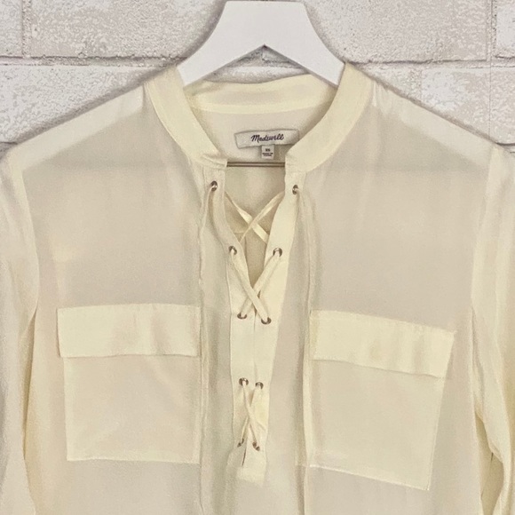 Madewell Silk Lace Up Blouse in Ivory Off-White - Picture 12 of 16